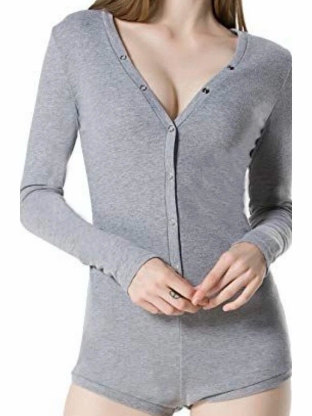 Moxeay Light Grey Button-Front PJ Romper - size S